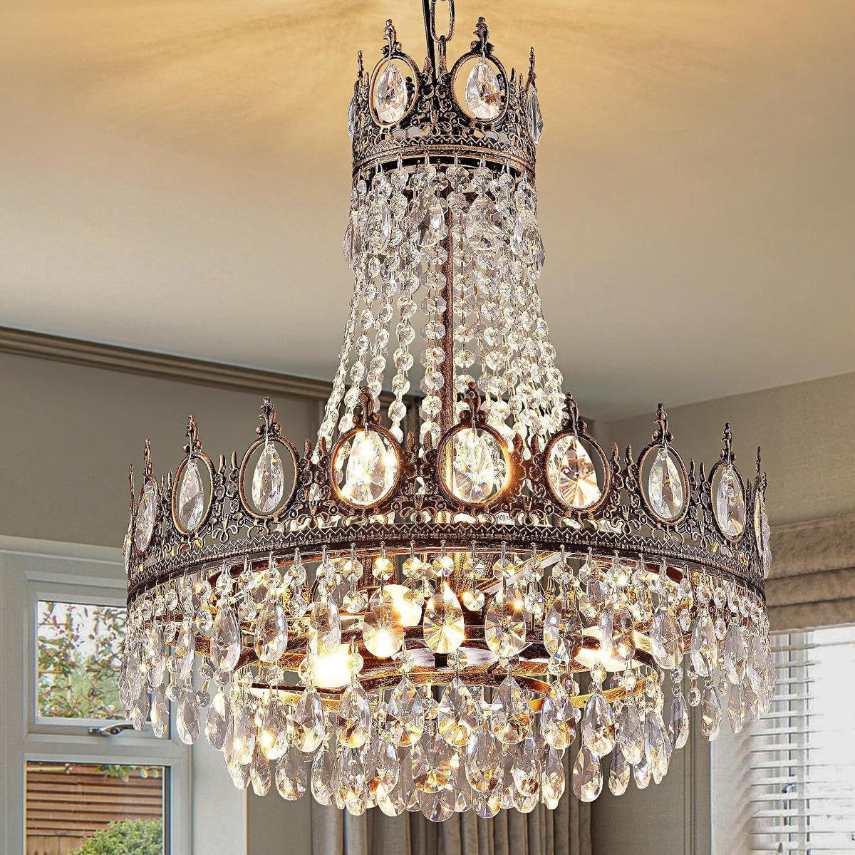 Crystal Chandelier 6 Light French Empire Antique Bronze Farmhouse Ceiling TOCHIC