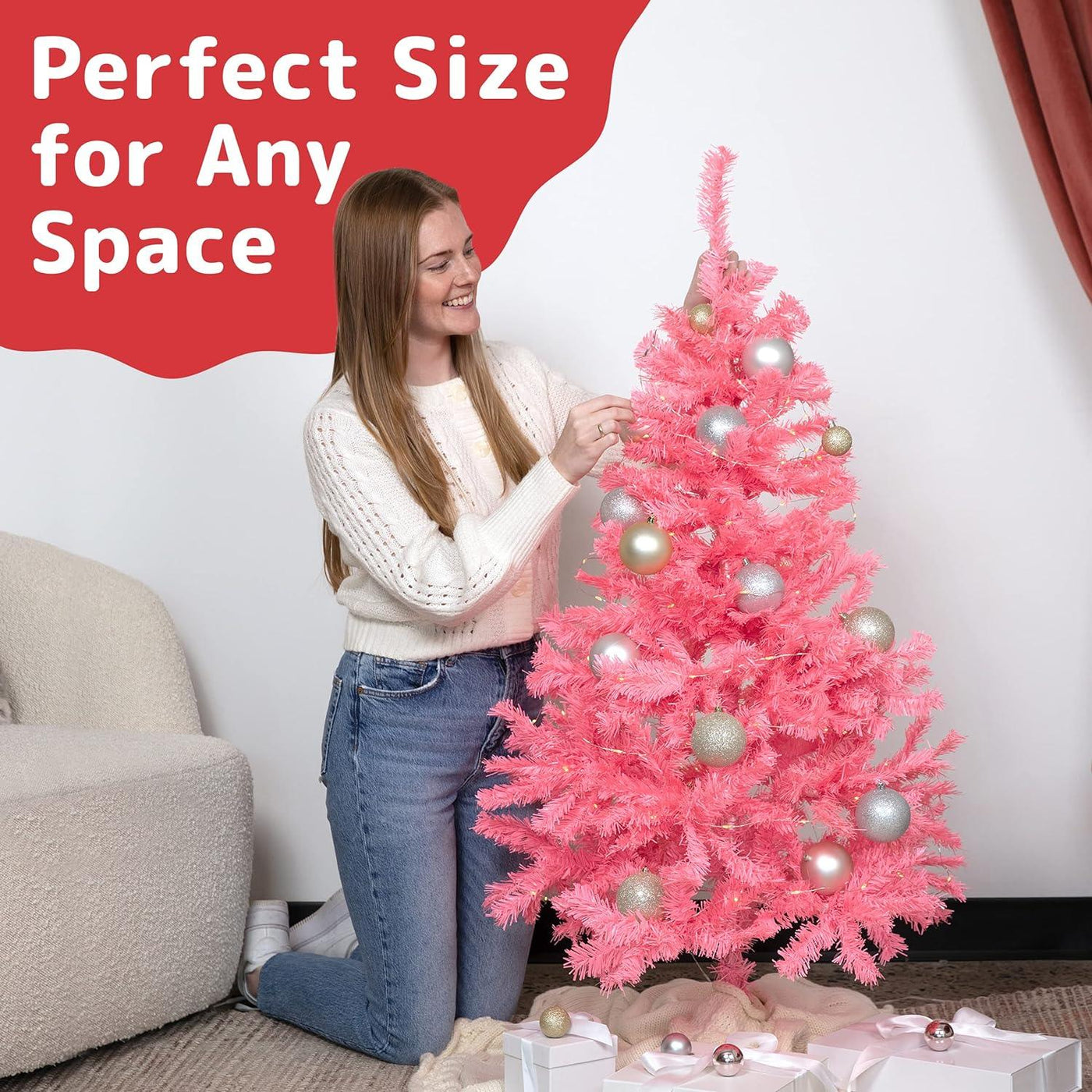 Small Christmas Tree Pink Artificial Canadian Fir - 1.2M (320 Tips) - Massive Discounts