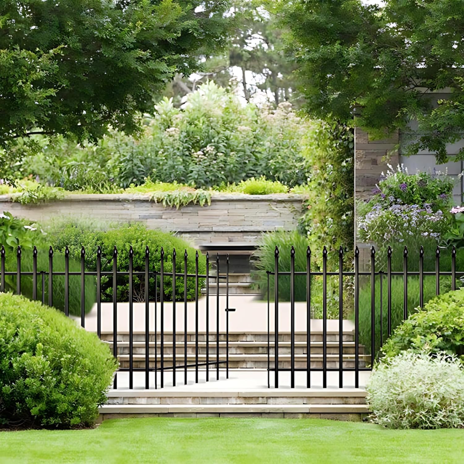 Metal Garden Decorative Fence 3.5m No Dig Animal Barrier Gate Black Thealyn