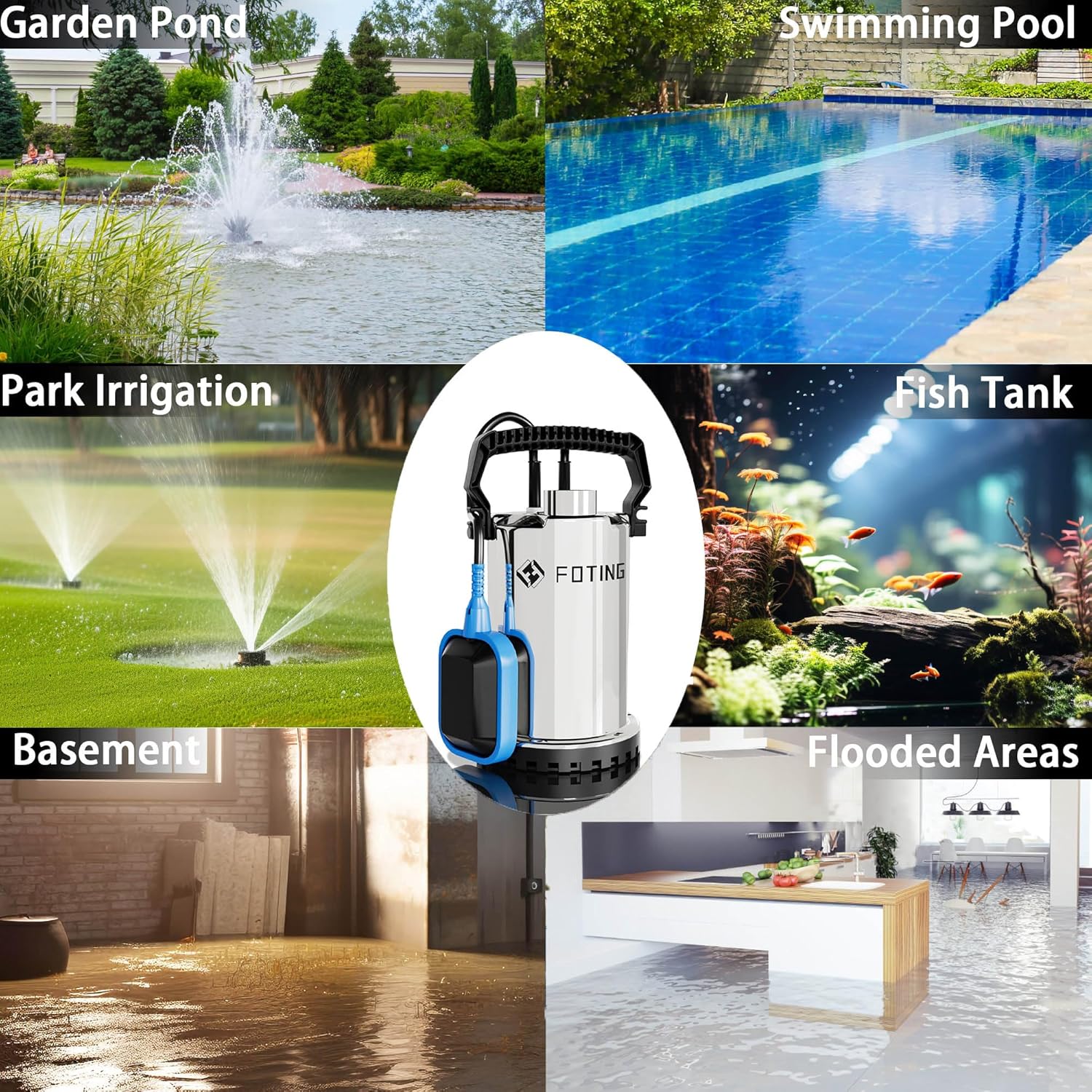 Submersible Water Pump 400W 8250L/H Stainless Steel Float Switch FOTING