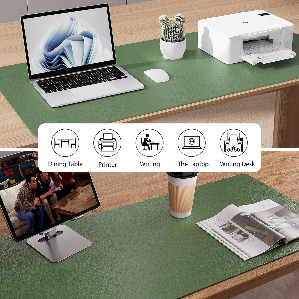 Desk Mat 120x60cm PU Leather Large Mouse Pad Olive Green Office Aothia