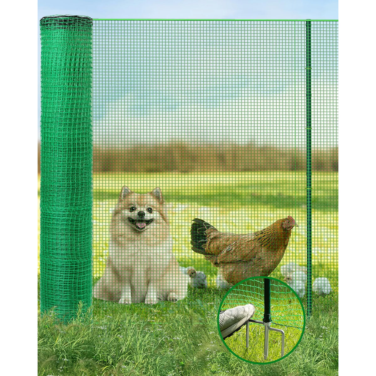 Temporary Garden Fence 101cm x 15m Metal Posts Outdoor Yard Animal Barrier Mesh