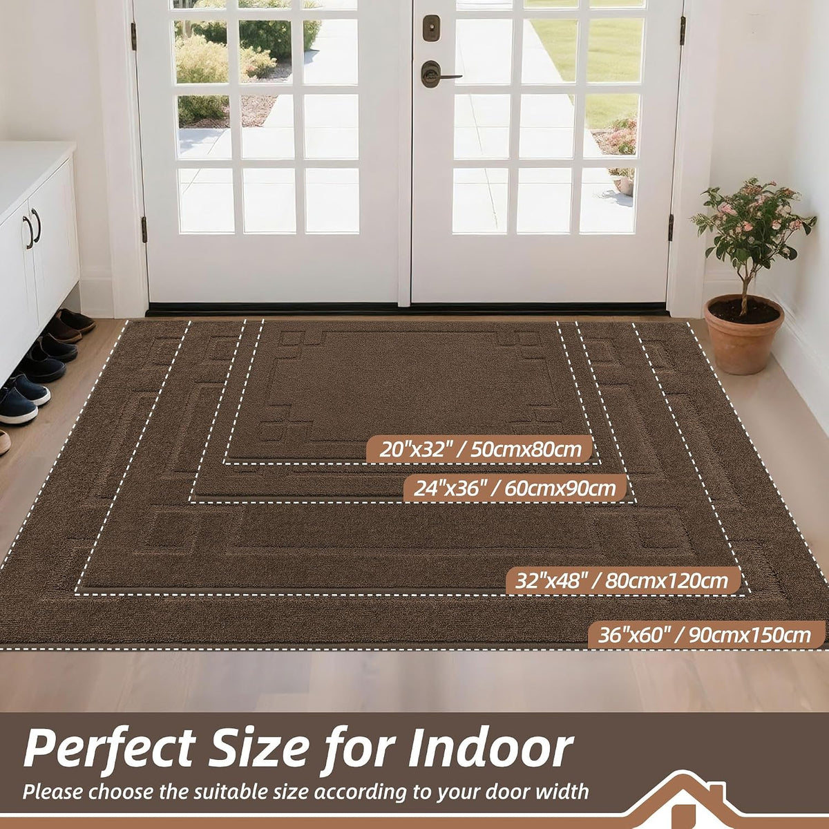 Indoor Door Mat 90x150cm Non Slip Washable Dirt Trapper Brown BEQHAUSE Entrance
