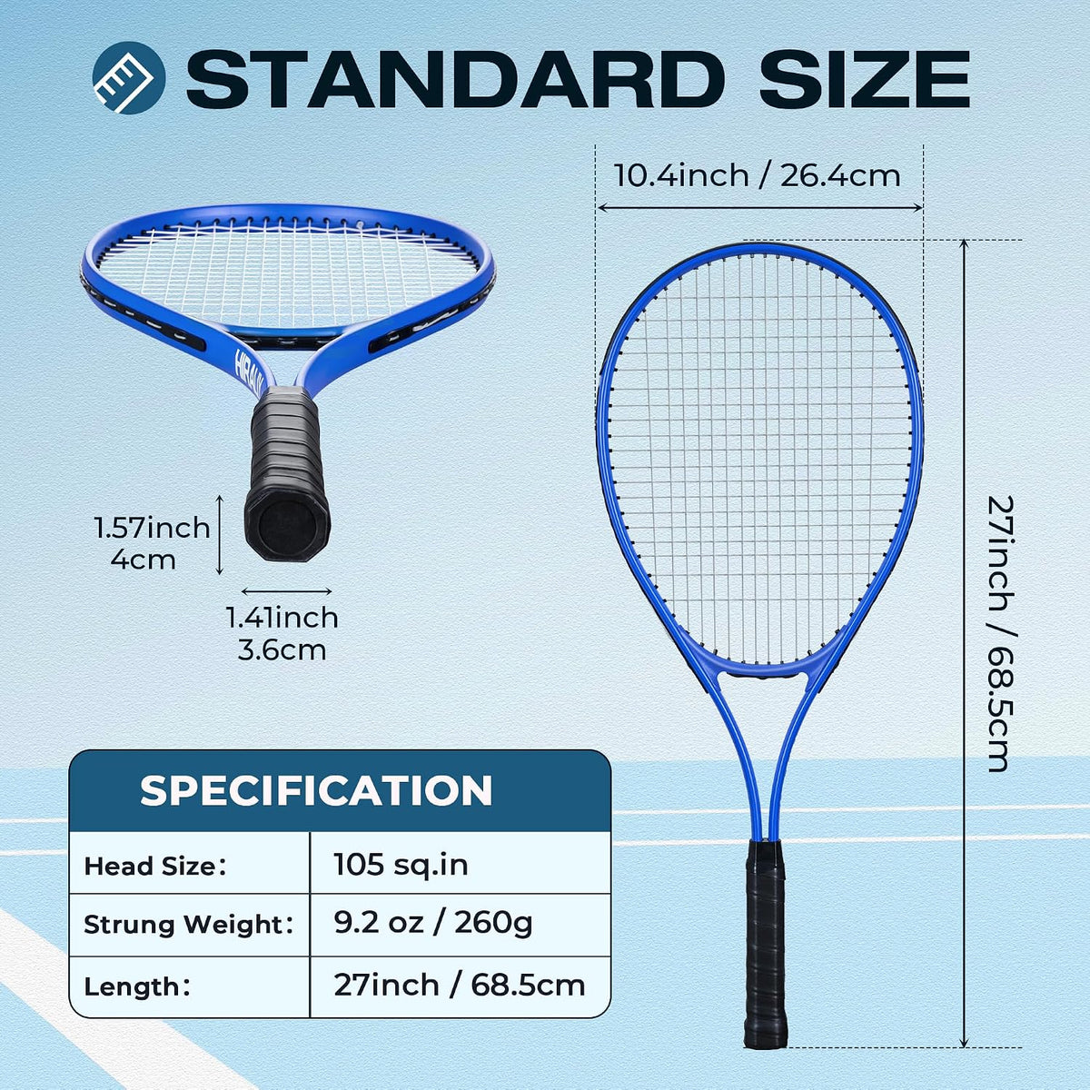 Tennis Rackets Set 27 Inch 2 Racquets 3 Balls Overgrips Carry Bag HIRALIY Outdoor