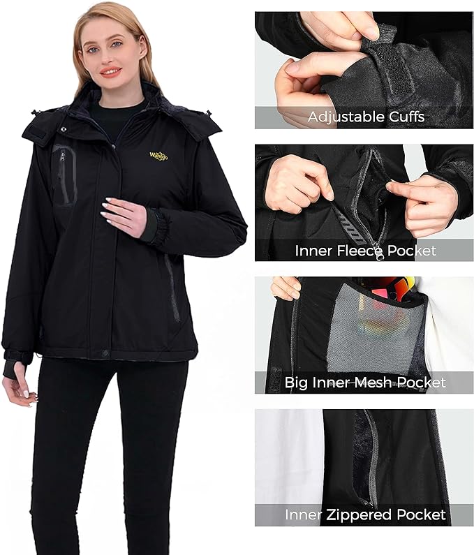 Wantdo Women's Warm Ski Jacket Waterproof Hooded Snowboarding, Size L