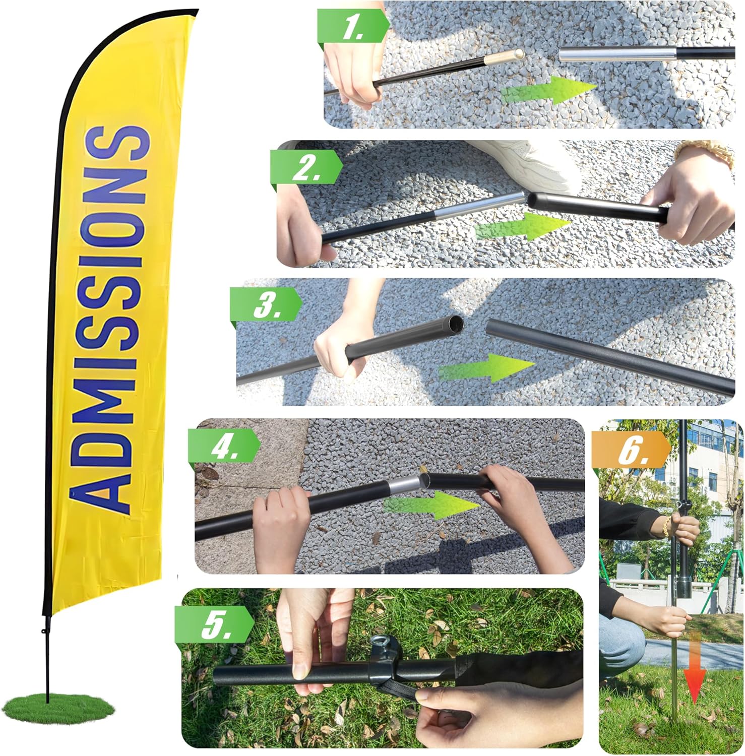Feather Flagpole Set 2.3 x 9.5ft Banner Pole with Carry Bag Stand Not Included