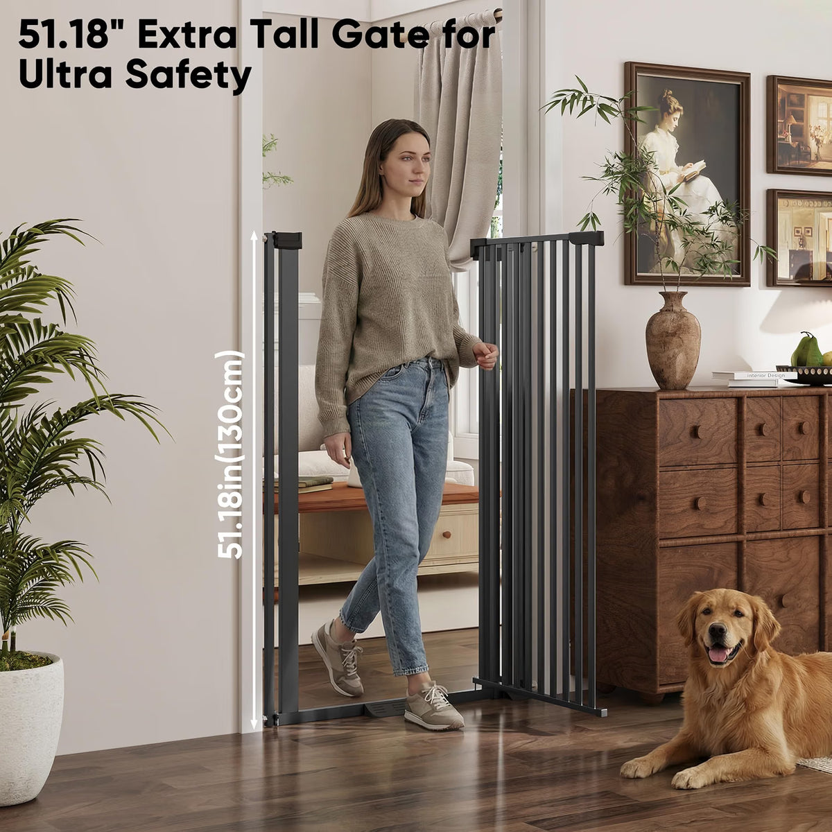 Extra Tall Pet Gate 130cm Auto Close Dog Safety Barrier 78-85cm Doors Stairs Gate