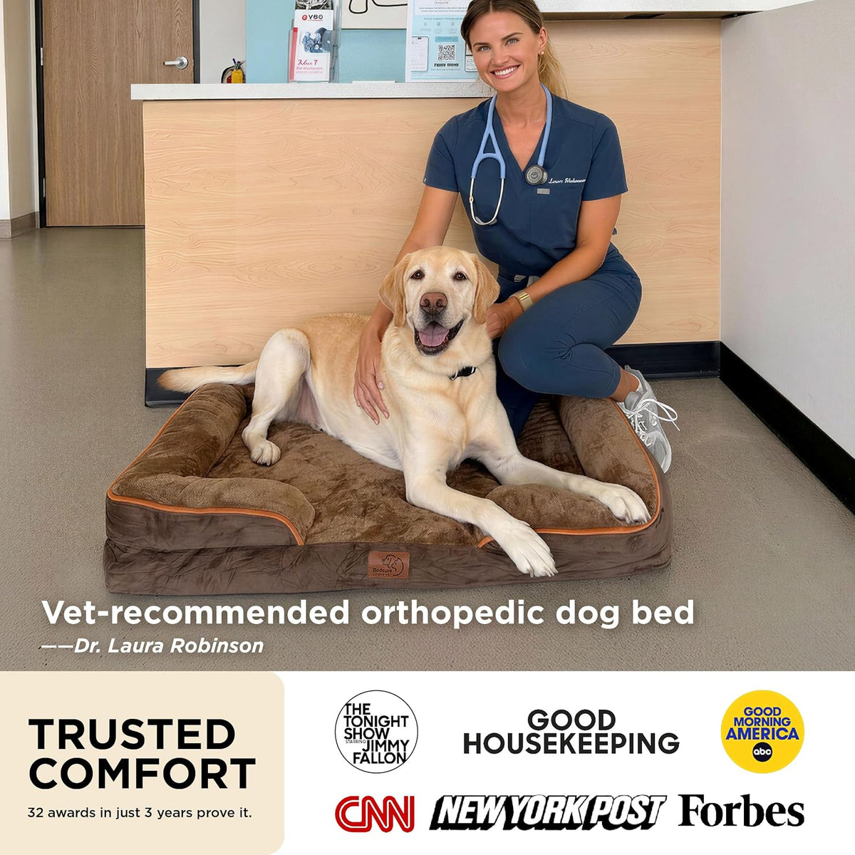Dog Bed Cover Only Large 97x71x16cm Washable Bolster Sofa Couch Pet Bedsure