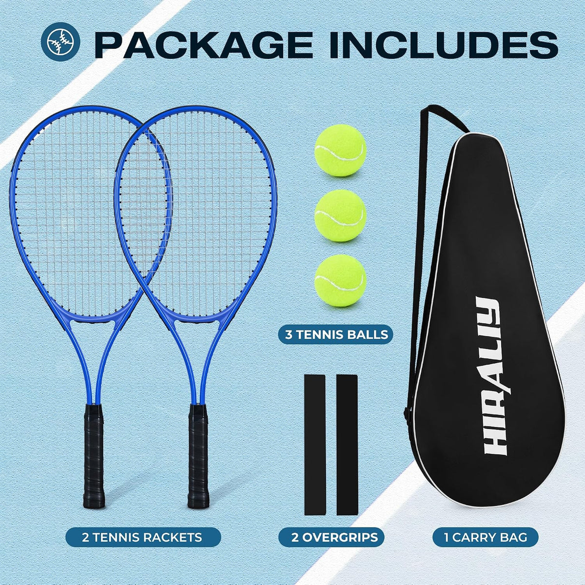 Tennis Rackets Set 27 Inch 2 Racquets 3 Balls Overgrips Carry Bag HIRALIY Outdoor