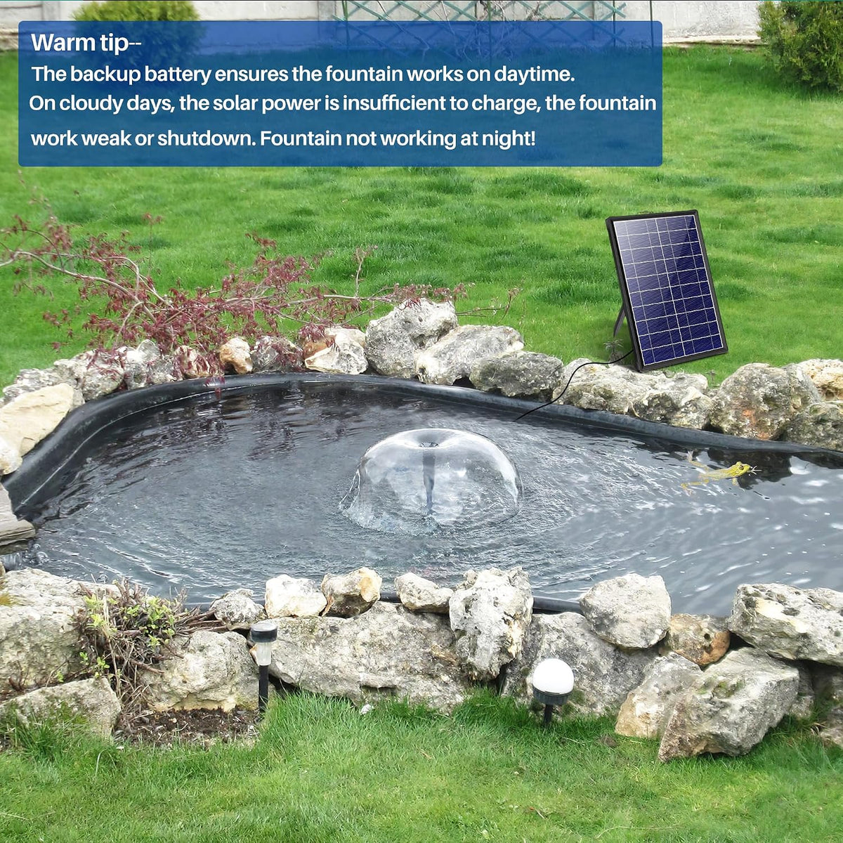 Solar Water Fountain 8W 3600mAh Battery Pump for 600L Garden Pond  Biling Outdoor