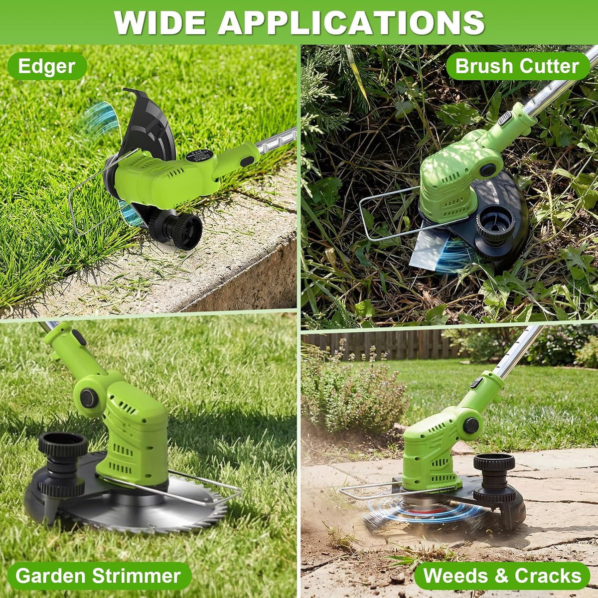 Cordless Brush Cutter Lawn Mower 2x2000mAh Batteries 6 Metal Blades VOERJIA Garden