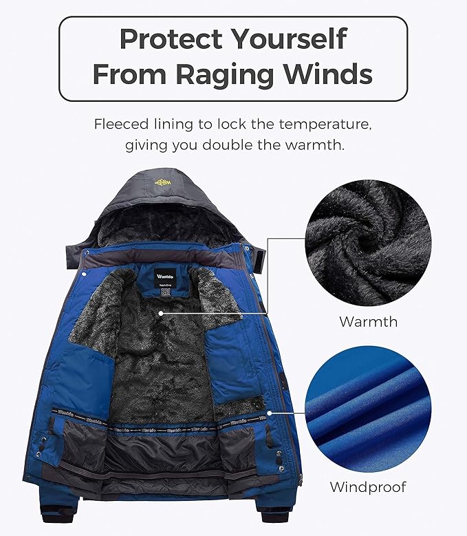 Wantdo Men's Waterproof Hooded Winter Mountain Ski Jacket Coat Blue