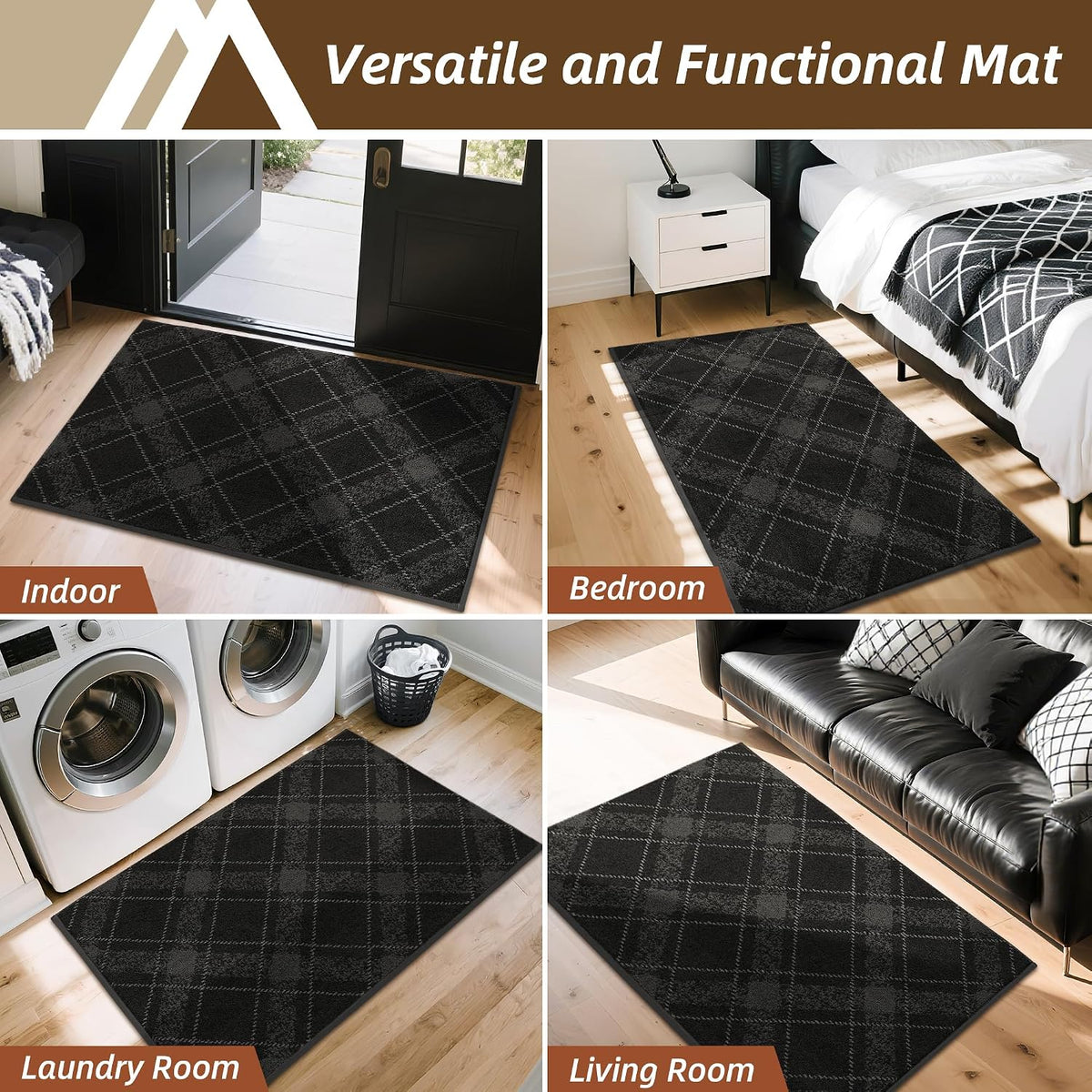 Indoor Door Mat 50x80cm Non Slip Washable Dirt Trapper Black COSY HOMEER Entrance