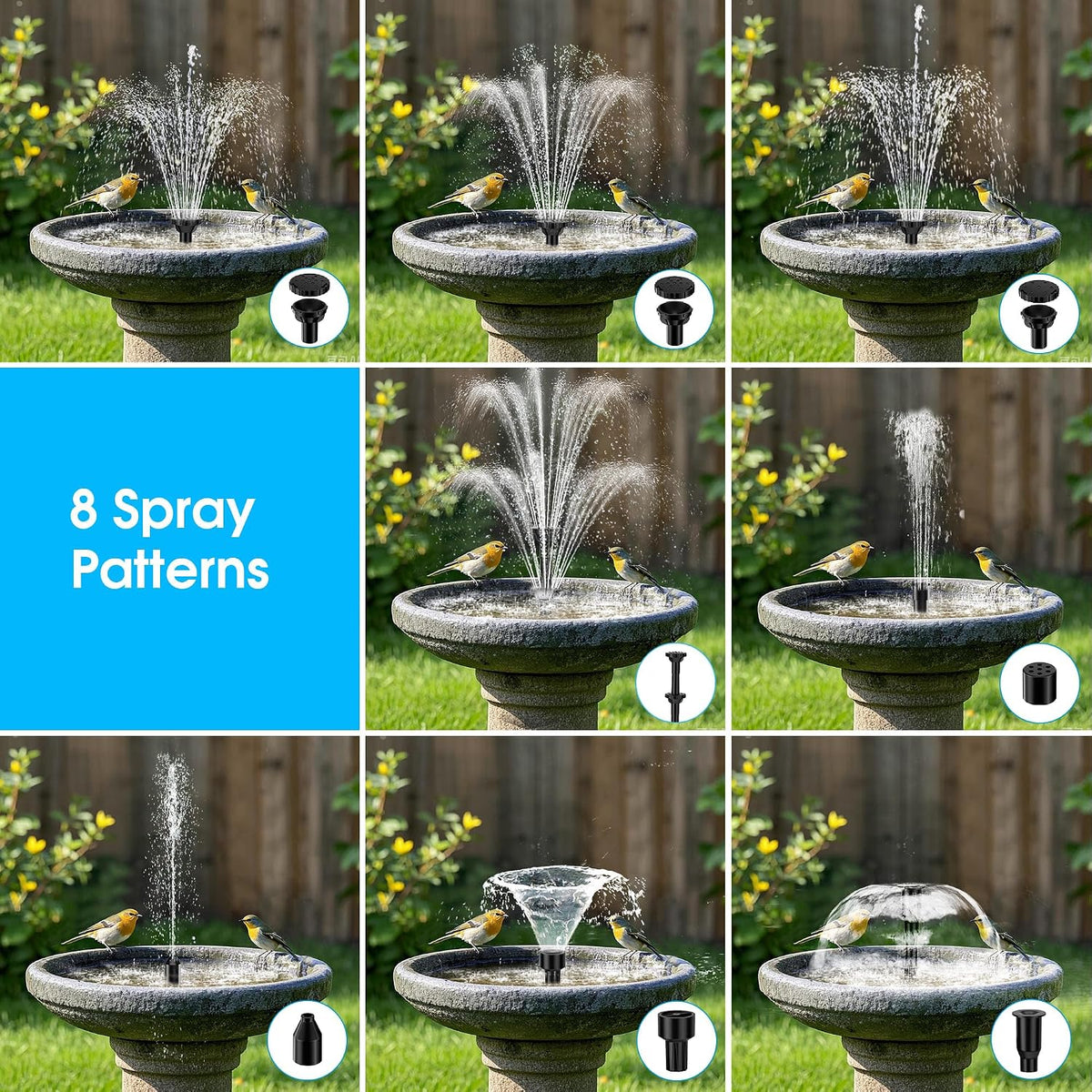 Solar Water Fountain 8W 3600mAh Battery Pump for 600L Garden Pond  Biling Outdoor