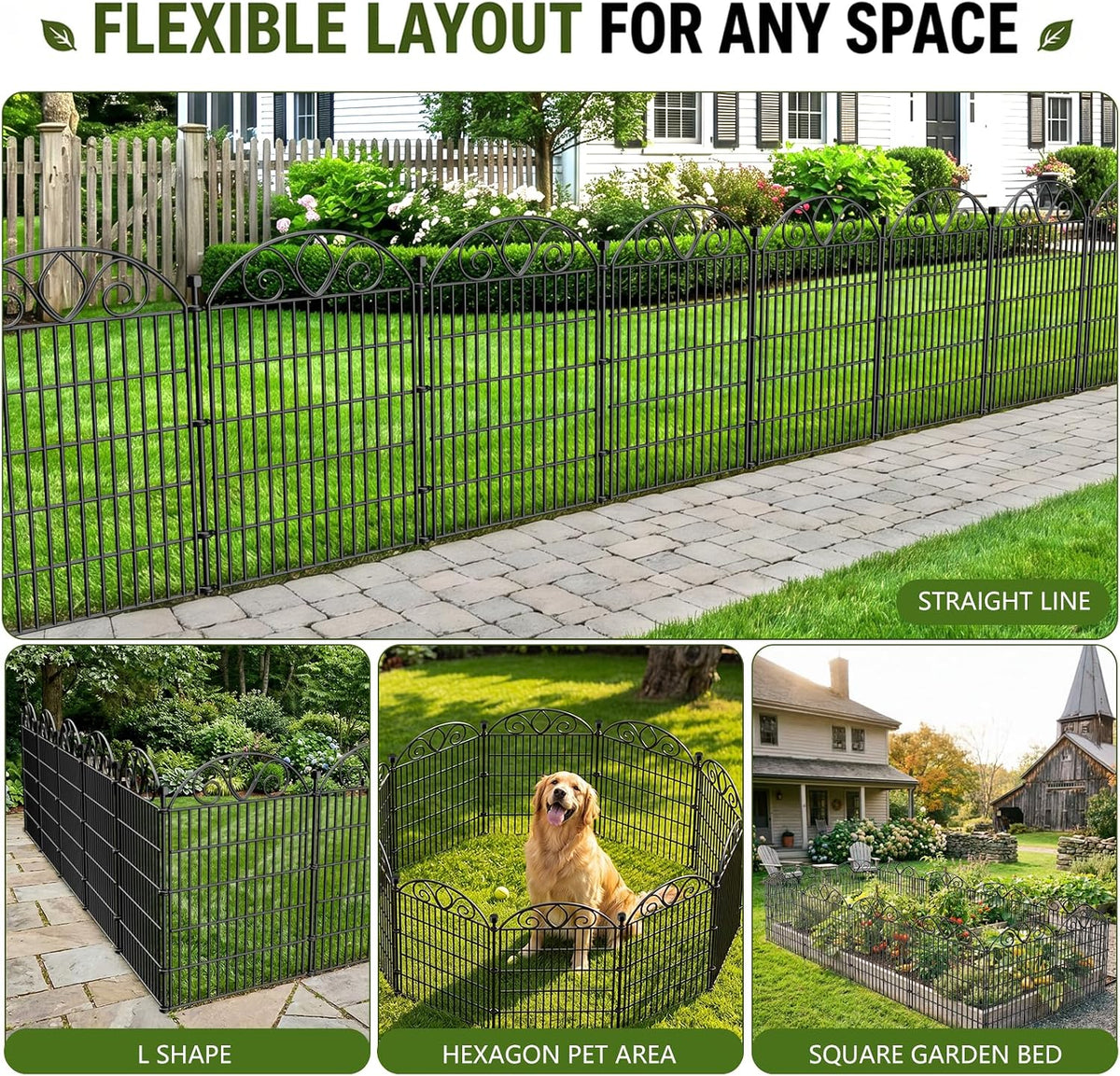 No Dig Garden Fence 112cm High 360cm Long 5 Panels Decorative Outdoor Border