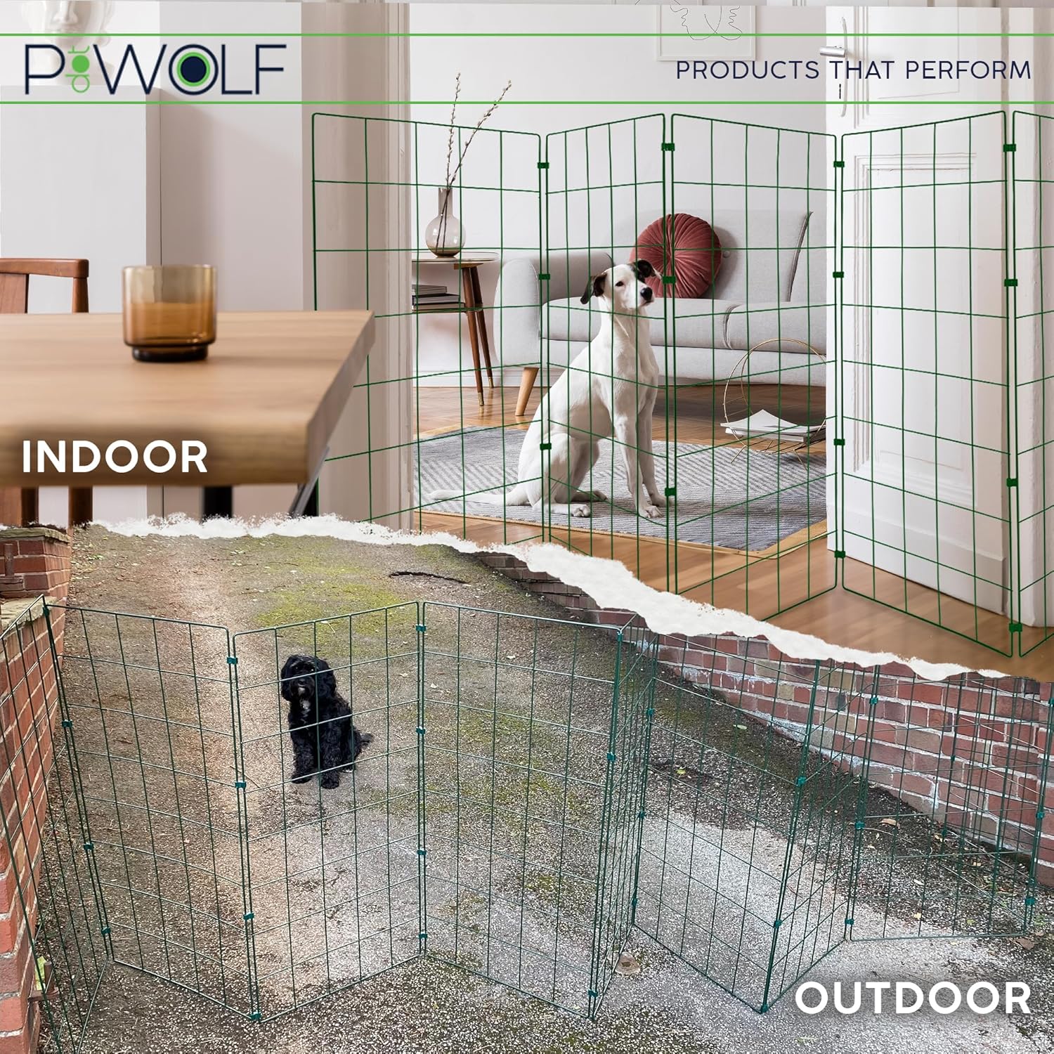 P Dot Wolf Dog Pen 10ft Flexible Playpen Fence for Outdoor & Indoor, Puppy Cage