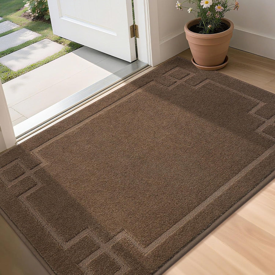 Indoor Door Mat 90x150cm Non Slip Washable Dirt Trapper Brown BEQHAUSE Entrance