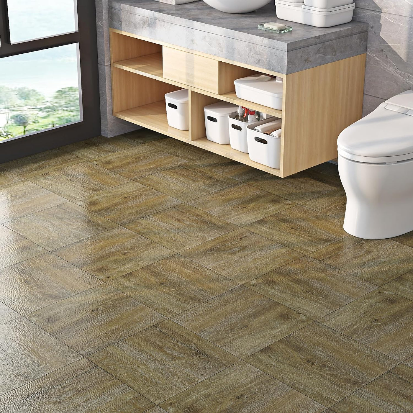 Peel Stick Vinyl Floor Tiles 30x30cm Oak Wood Effect Waterproof 32PCS Livelynine