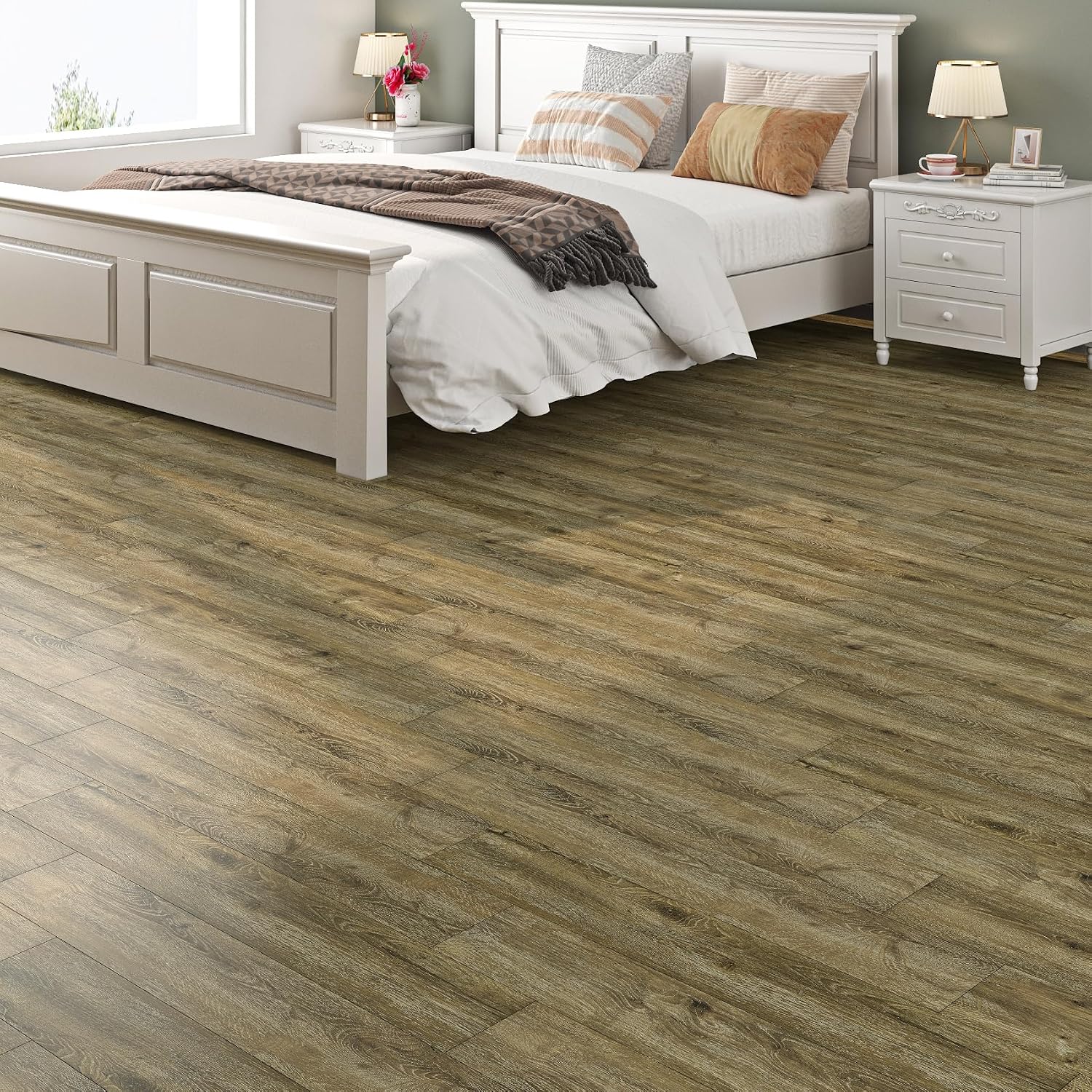 Peel Stick Vinyl Floor Tiles 30x30cm Oak Wood Effect Waterproof 32PCS Livelynine