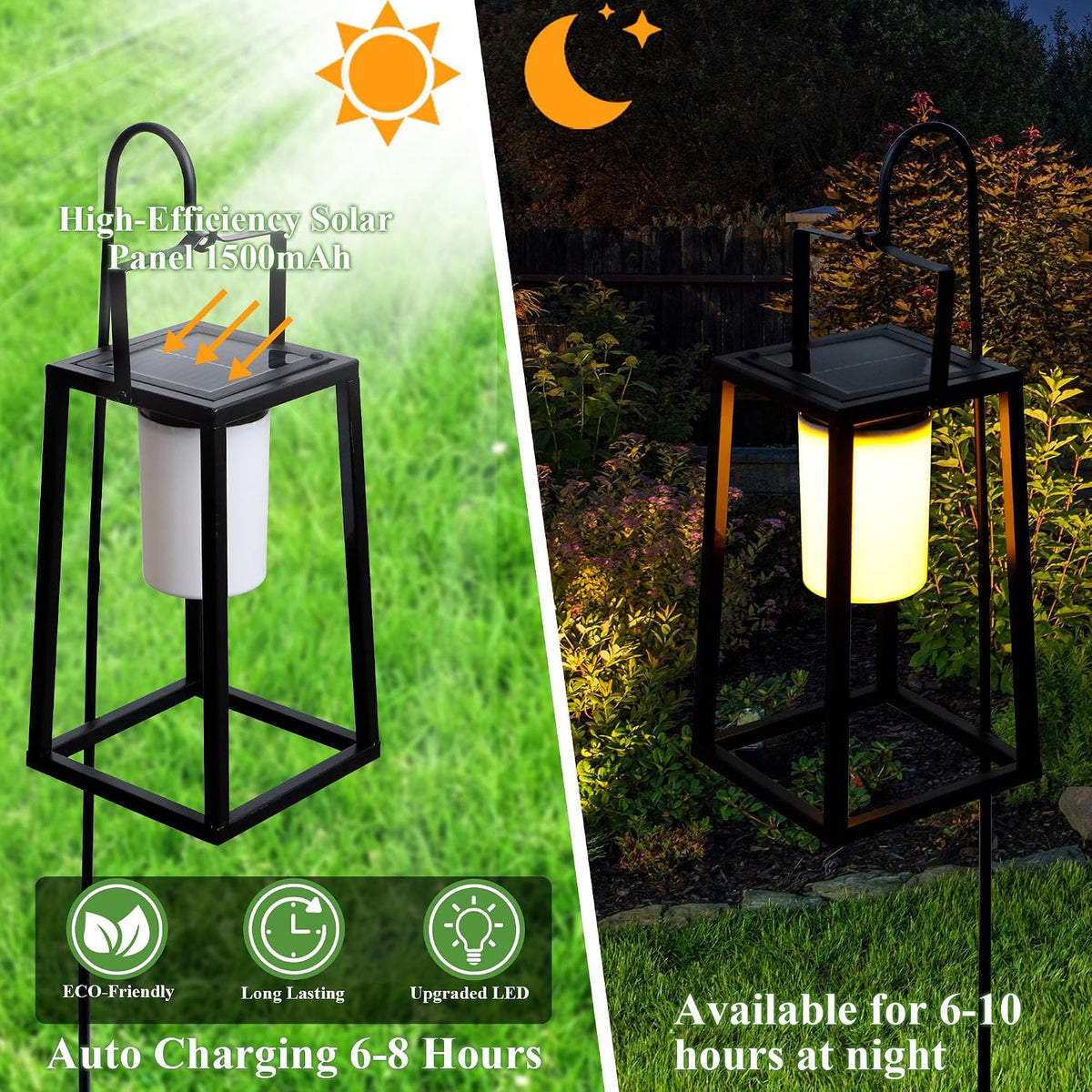 Solar Garden Lantern 38cm Outdoor Hanging Light IP44 Black Metal TRIROCKS