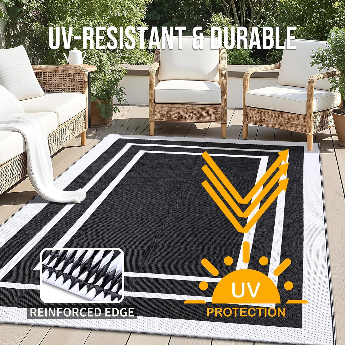 Outdoor Rug 240x300cm Waterproof Black White Patio Garden Carpet Homaxy