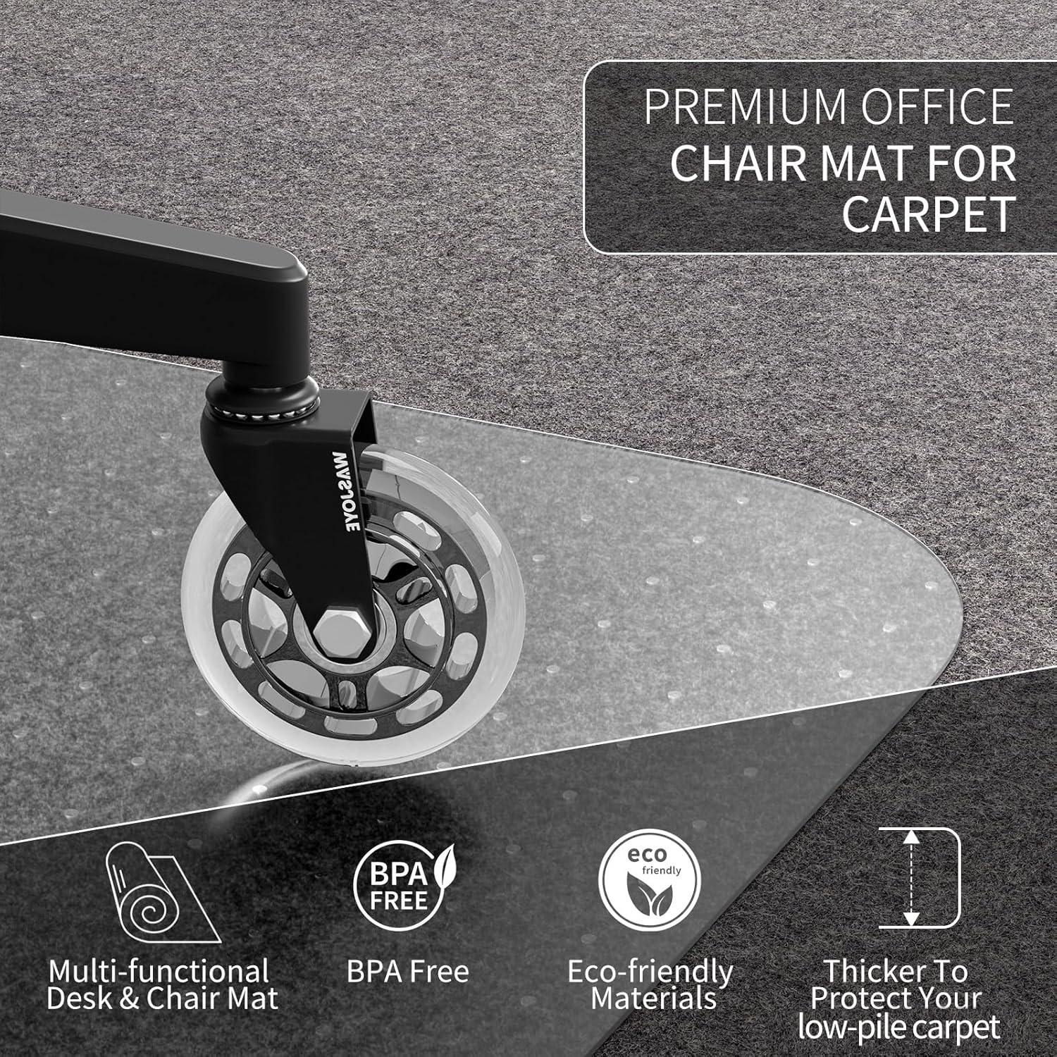 Carpet Chair Mat 117x152cm Clear PVC Floor Protector Non Slip WASJOYE