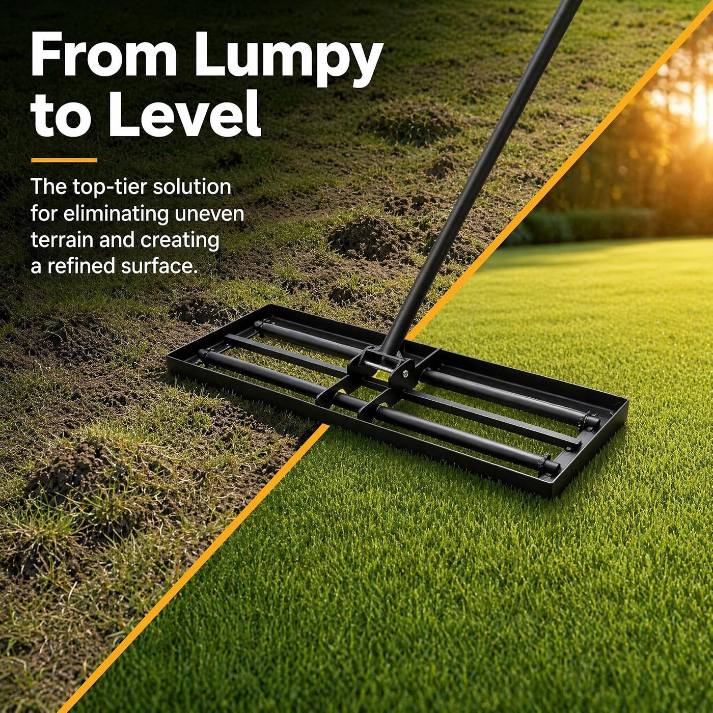 Lawn Levelling Rake 76x25cm Rolling Head 207cm Adjustable Handle A3 Steel Garden