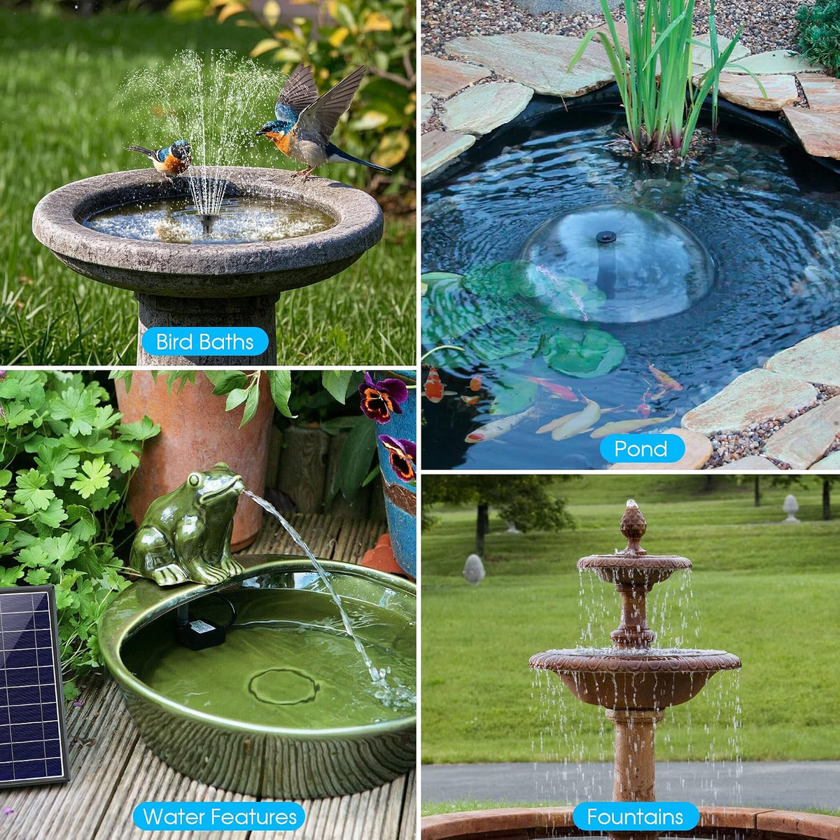Solar Water Fountain 8W 3600mAh Battery Pump for 600L Garden Pond  Biling Outdoor