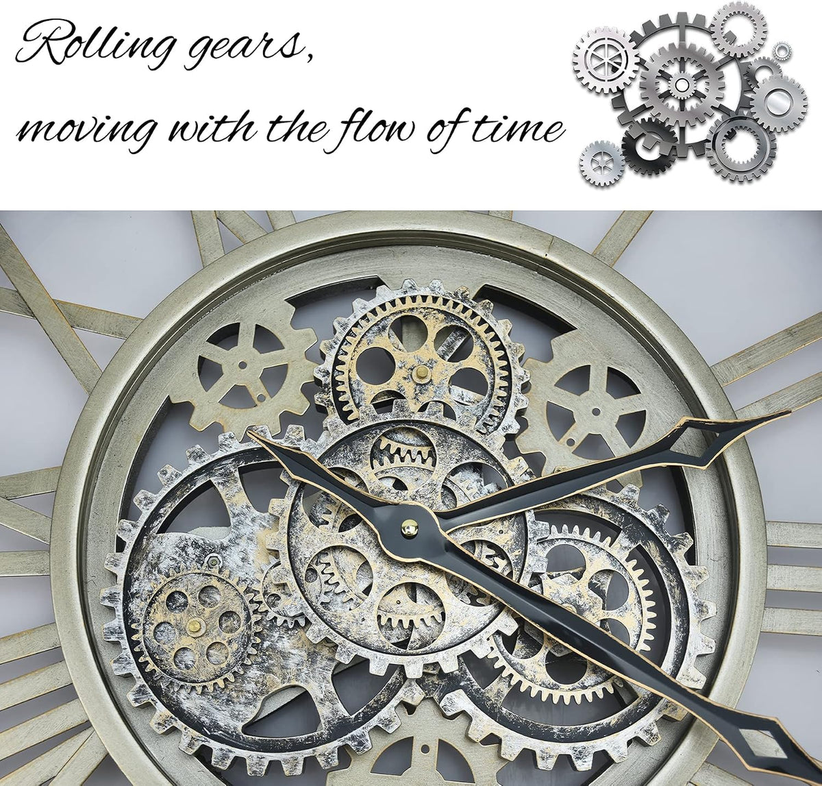 Large Wall Clock 60cm Vintage Bronze Real Moving Gears Industrial Home Decor