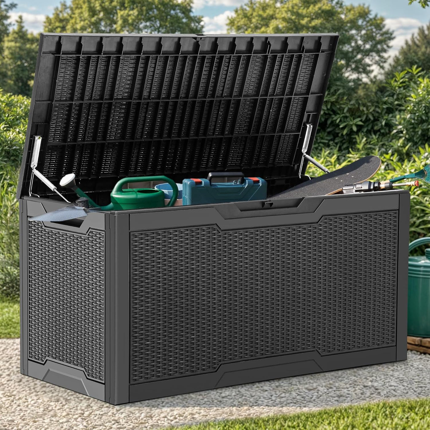 Deck Storage Box 100 Gallon Resin Weather Resistant Lockable Black YITAHOME