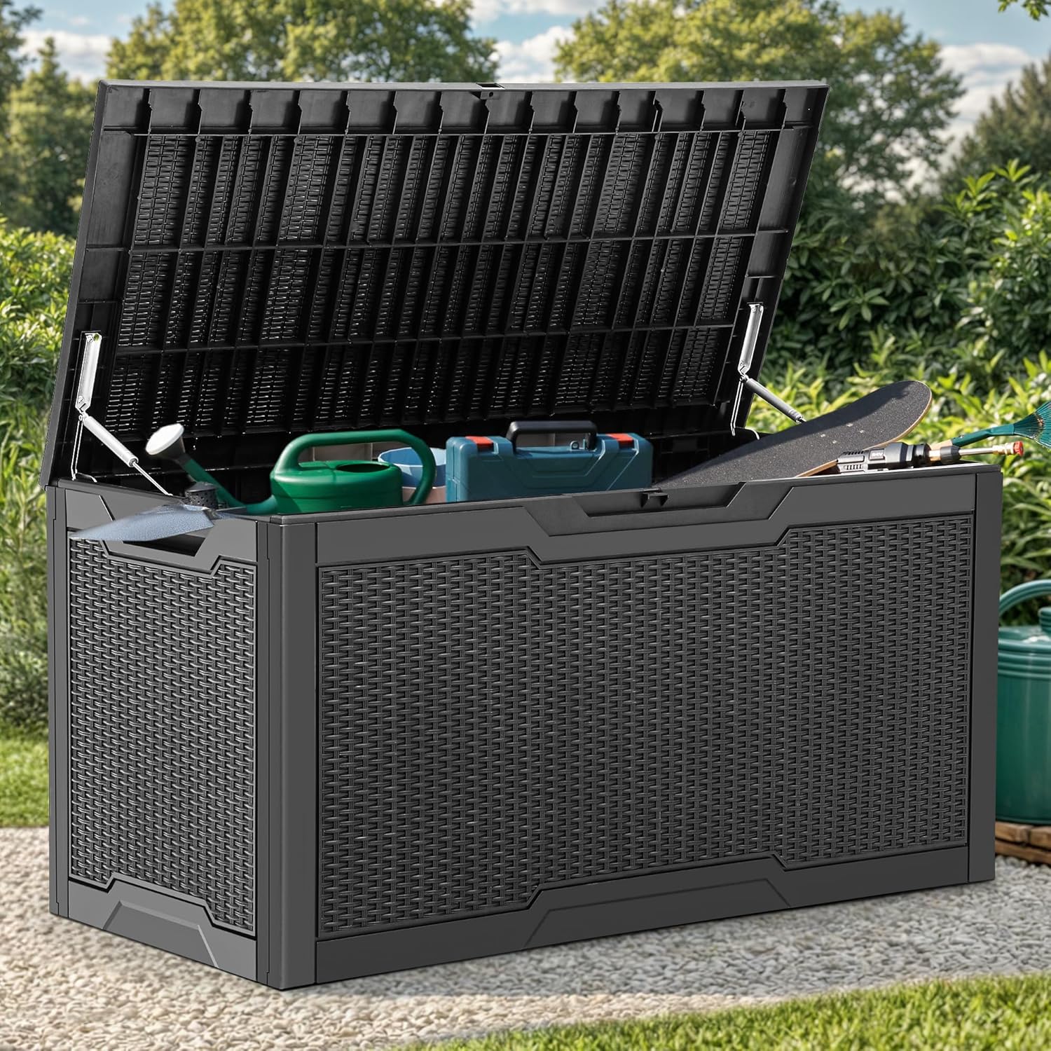 Deck Storage Box 100 Gallon Resin Weather Resistant Lockable Black YITAHOME