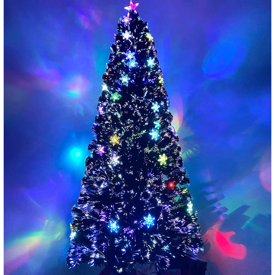 Asinse 6FT Fiber Optic Christmas Tree with Snowflakes, Pre-Lit & Metal Stand