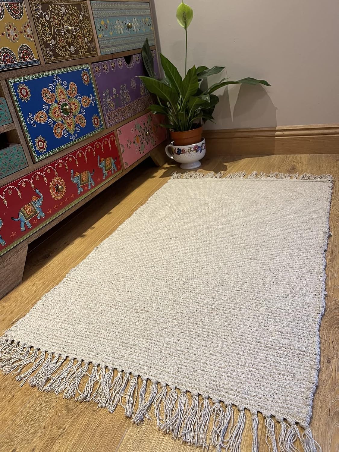 Cotton Rug 150x240cm Soft Muted Cream Hand Loomed GoodWeave Natural Hush Carpet
