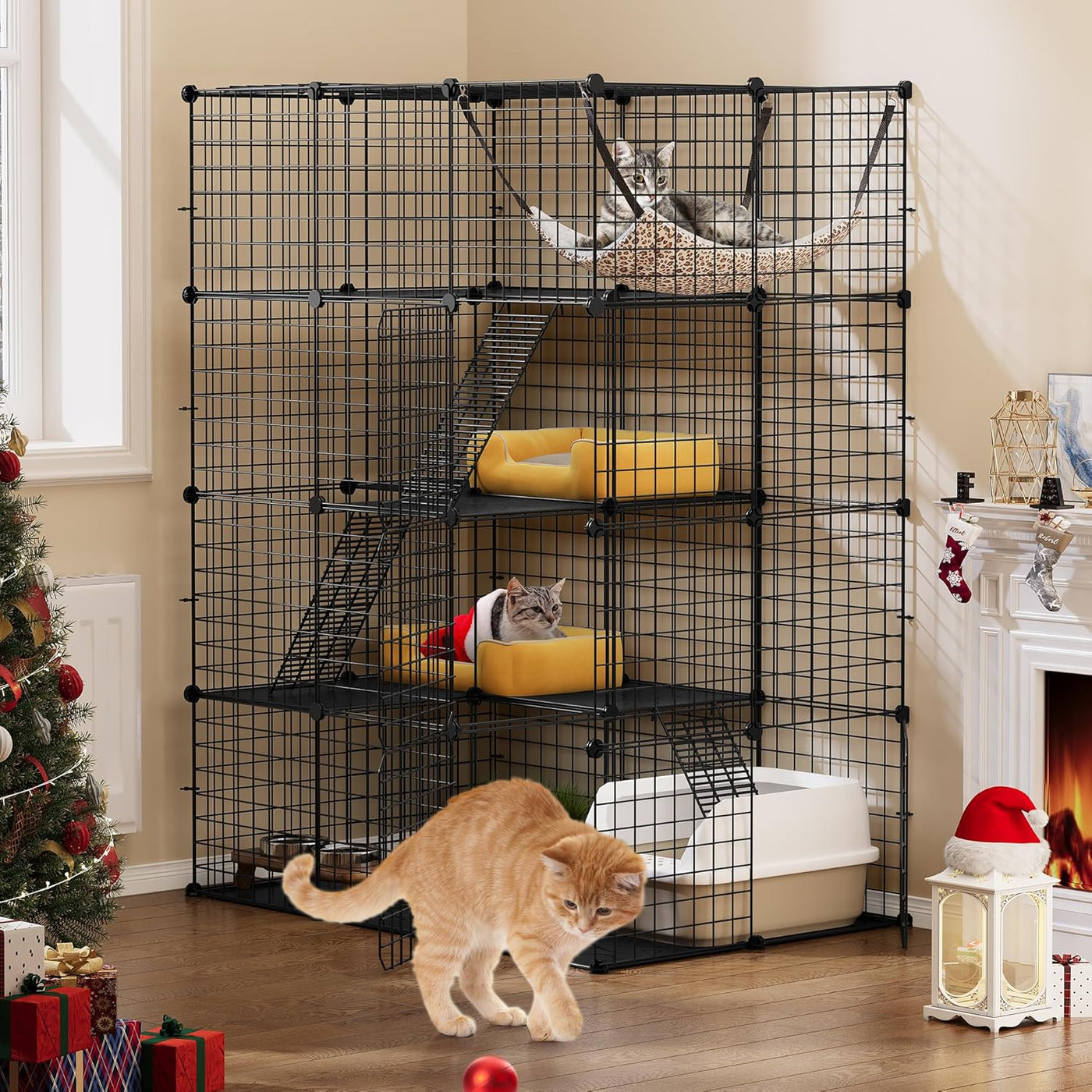 Cat Cage Indoor 3 Tier DIY Playpen Hammock Small Animals 72x72x107cm YITAHOME