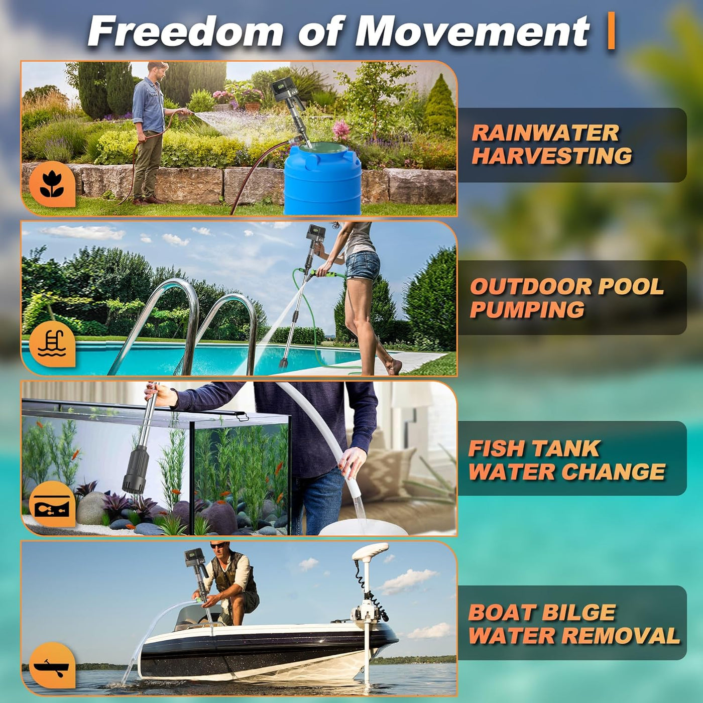 Cordless Water Transfer Pump Brushless Portable Submersible VEATON