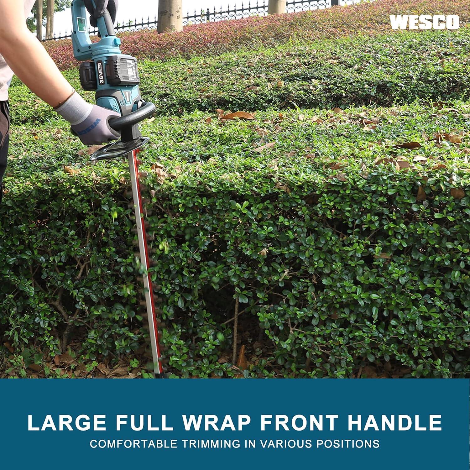 WESCO Cordless Hedge Trimmer, 18V, 2 Batteries, 610mm Cut, 19mm Tooth Gap