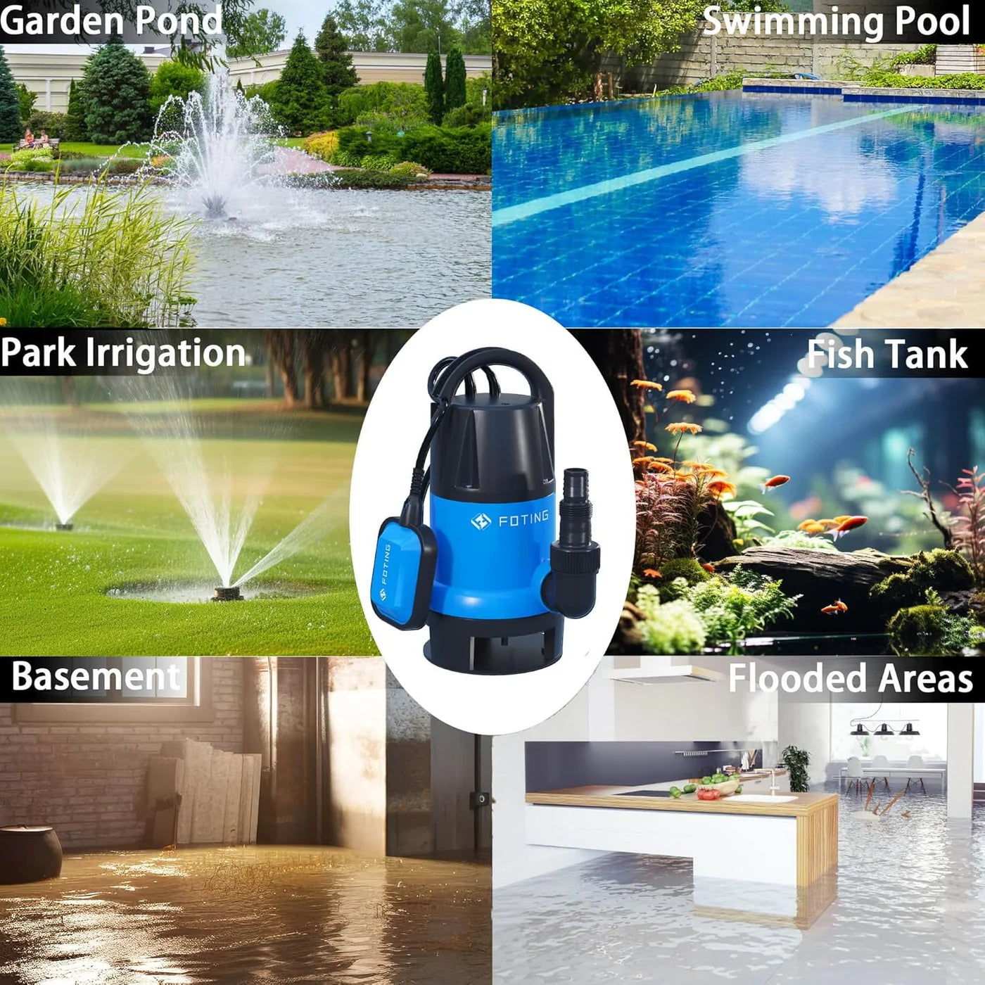 Submersible Water Pump 900W 14000L/H Float Switch Sump Pump FOTING Electric