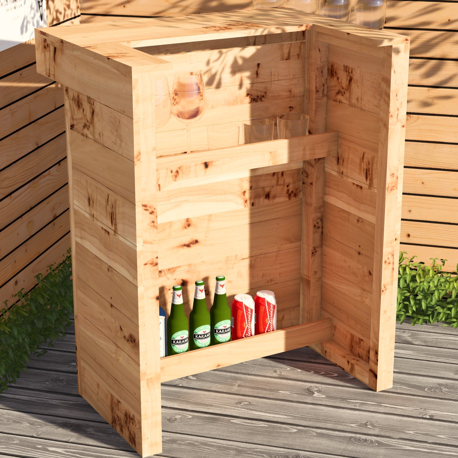 Wooden Pallet Bar 80cm Rustic Outdoor Garden Bar Storage Bars at Home