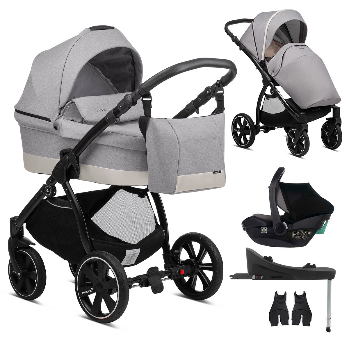 3in1 Baby Travel System Stroller Car Seat Warm Grey Noordi Sole Go