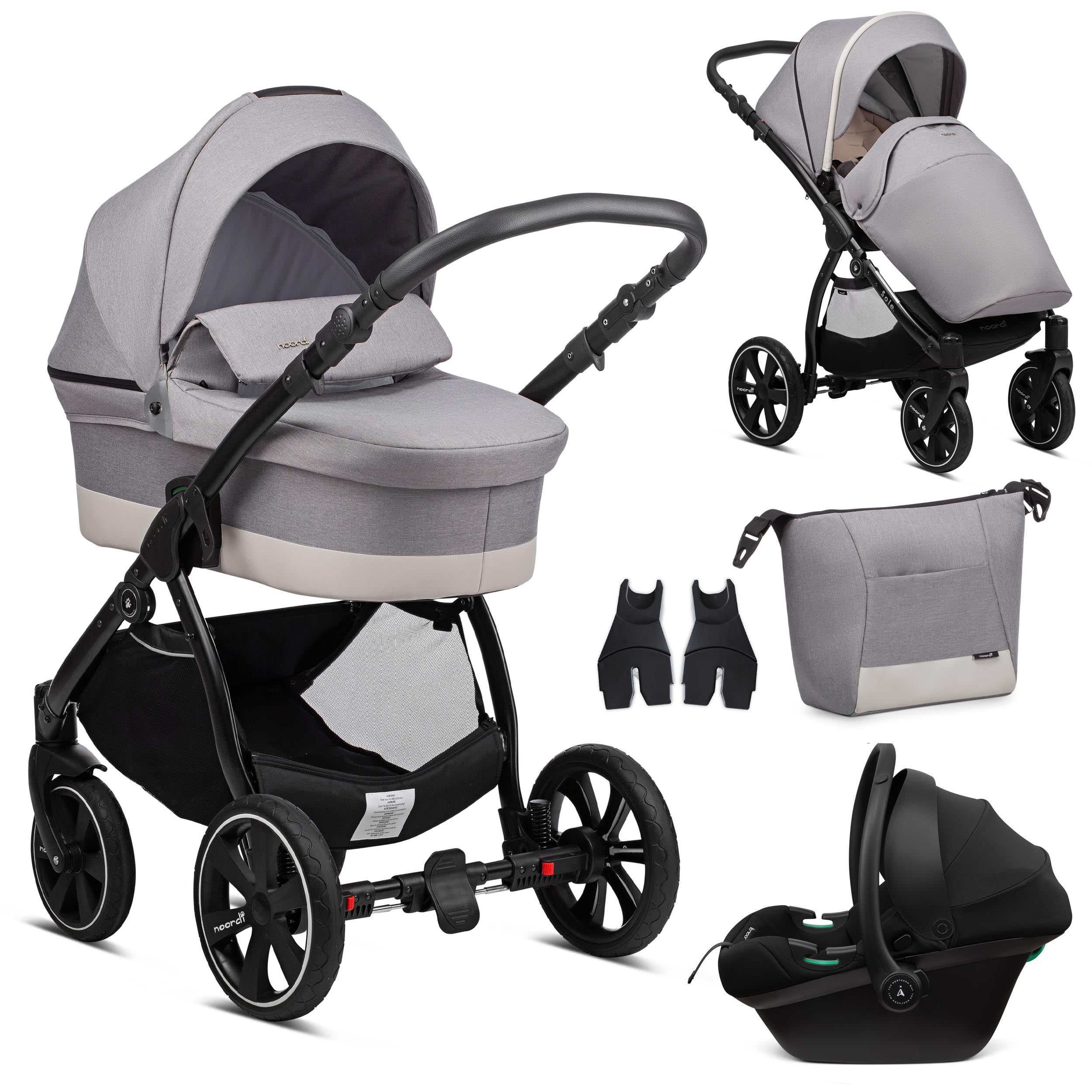 3 in 1 Travel System Pram Pushchair Carrycot Car Seat Noordi Sole Go 3in1