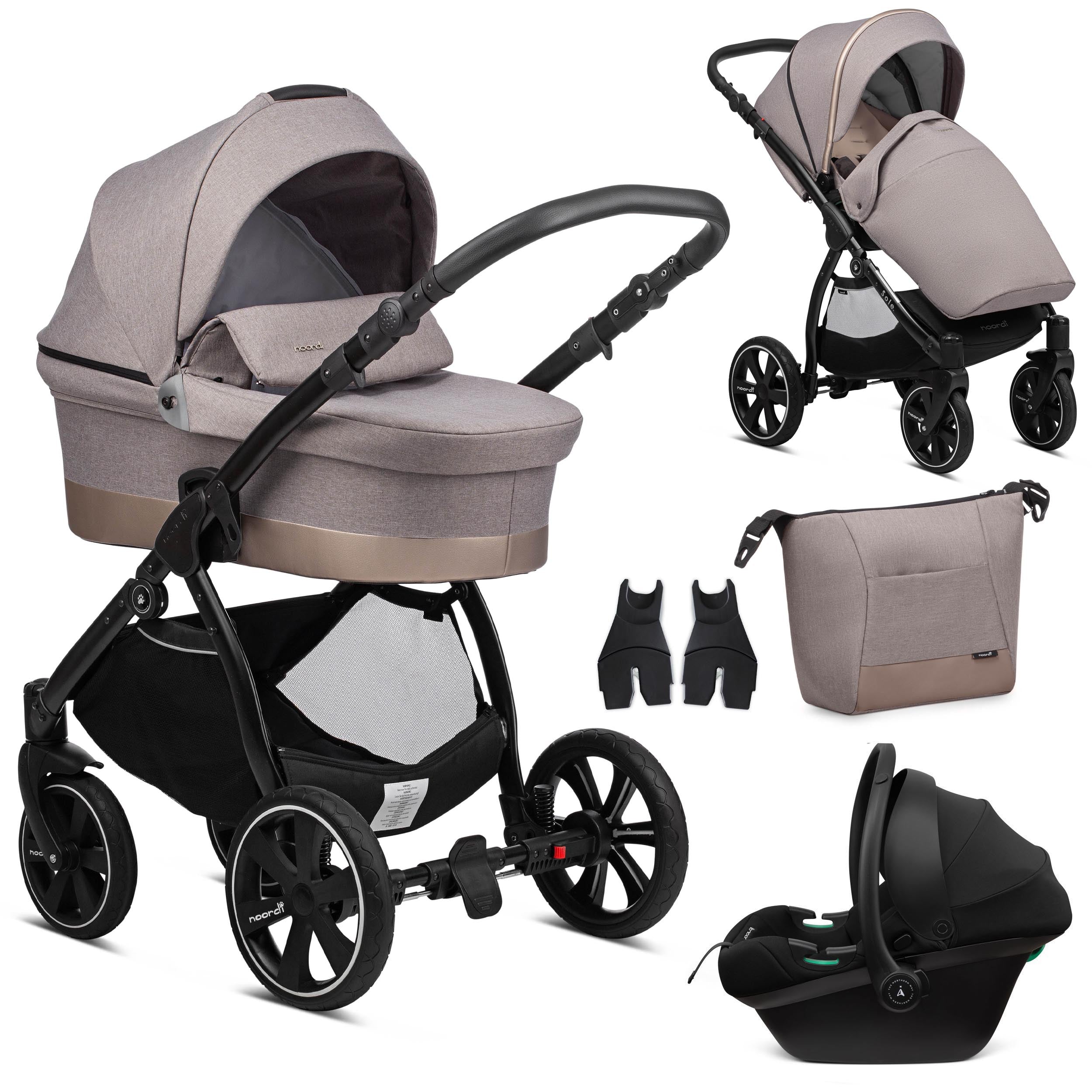 3 in 1 Travel System Pram Pushchair Carrycot Car Seat Noordi Sole Go 3in1