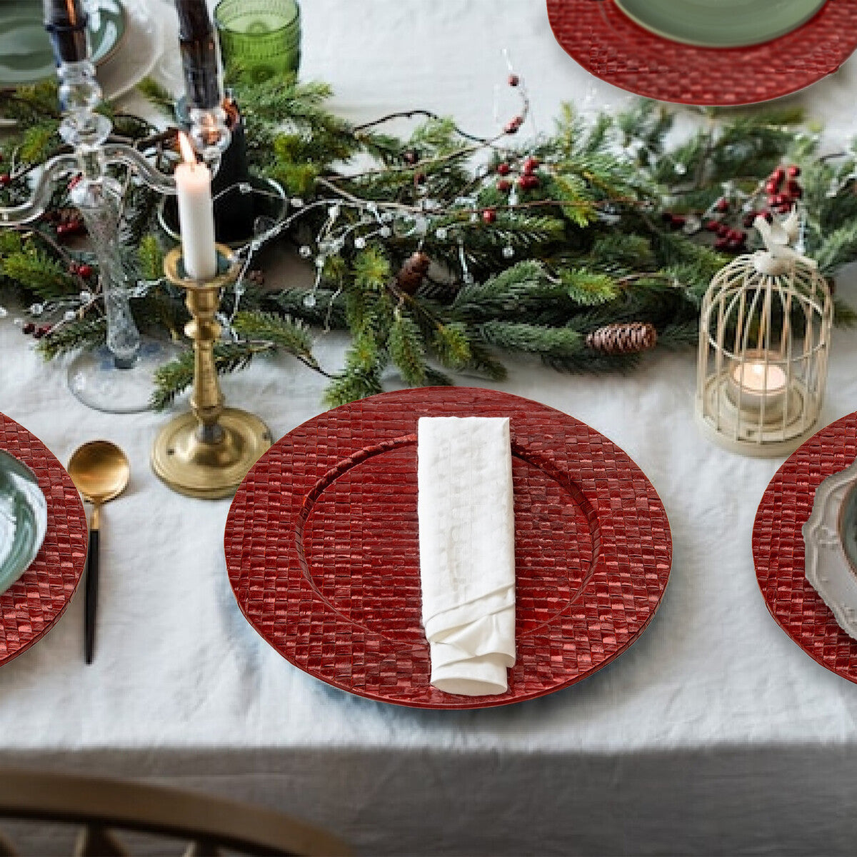 Charger Plates Set of 4 Red 33cm Woven Table Placemats Dining Decor