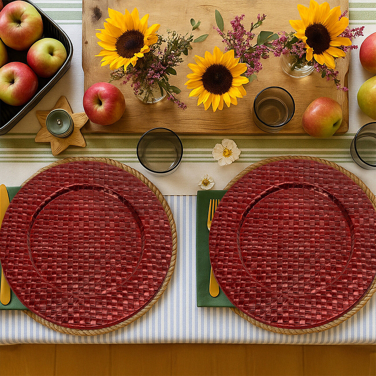 Charger Plates Set of 4 Red 33cm Woven Table Placemats Dining Decor