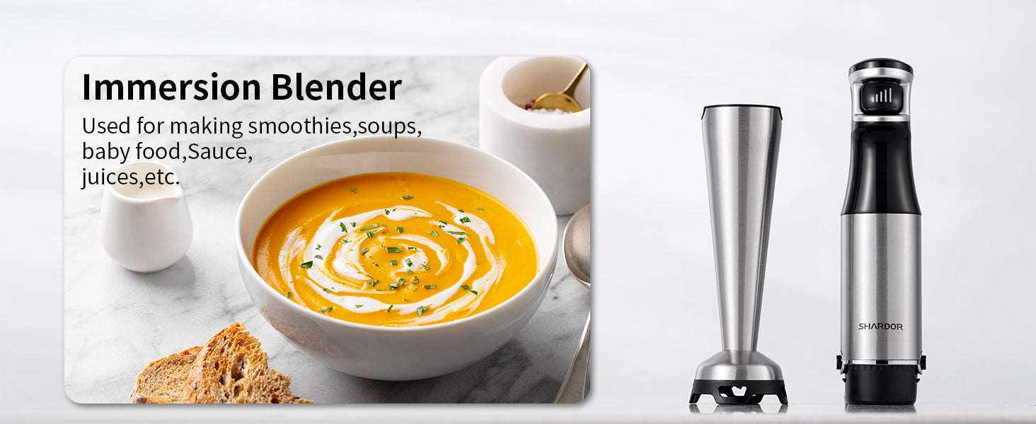 Shardor Hand Blender 3 in 1 1200W 20 Speed Turbo Stick with Whisk Dough Hooks