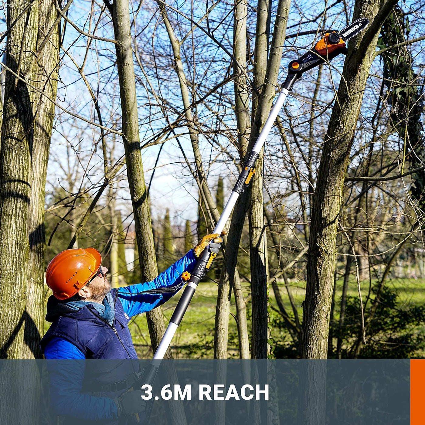 WORX Cordless Pole Chainsaw 18V 20cm Telescopic 3.6m Height WG349E