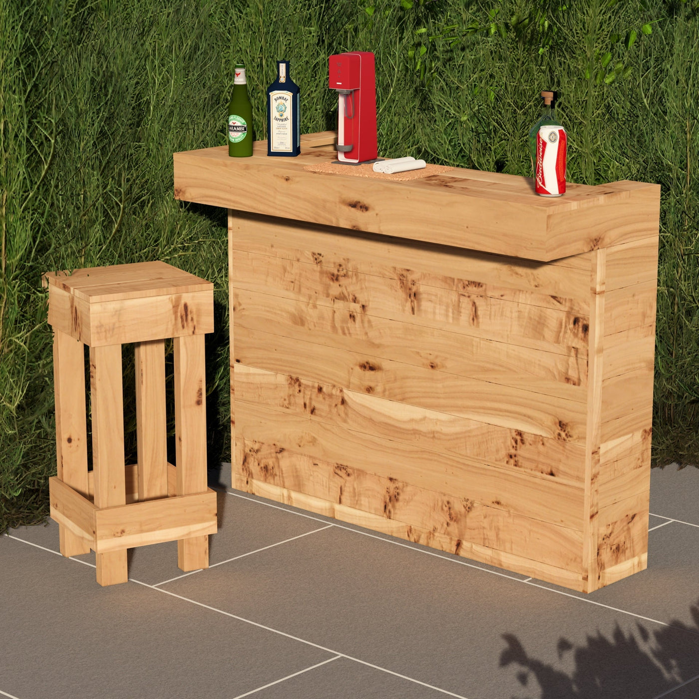 L Shape Wooden Garden Bar Rustic Outdoor Corner Bar Storage Bars at Home
