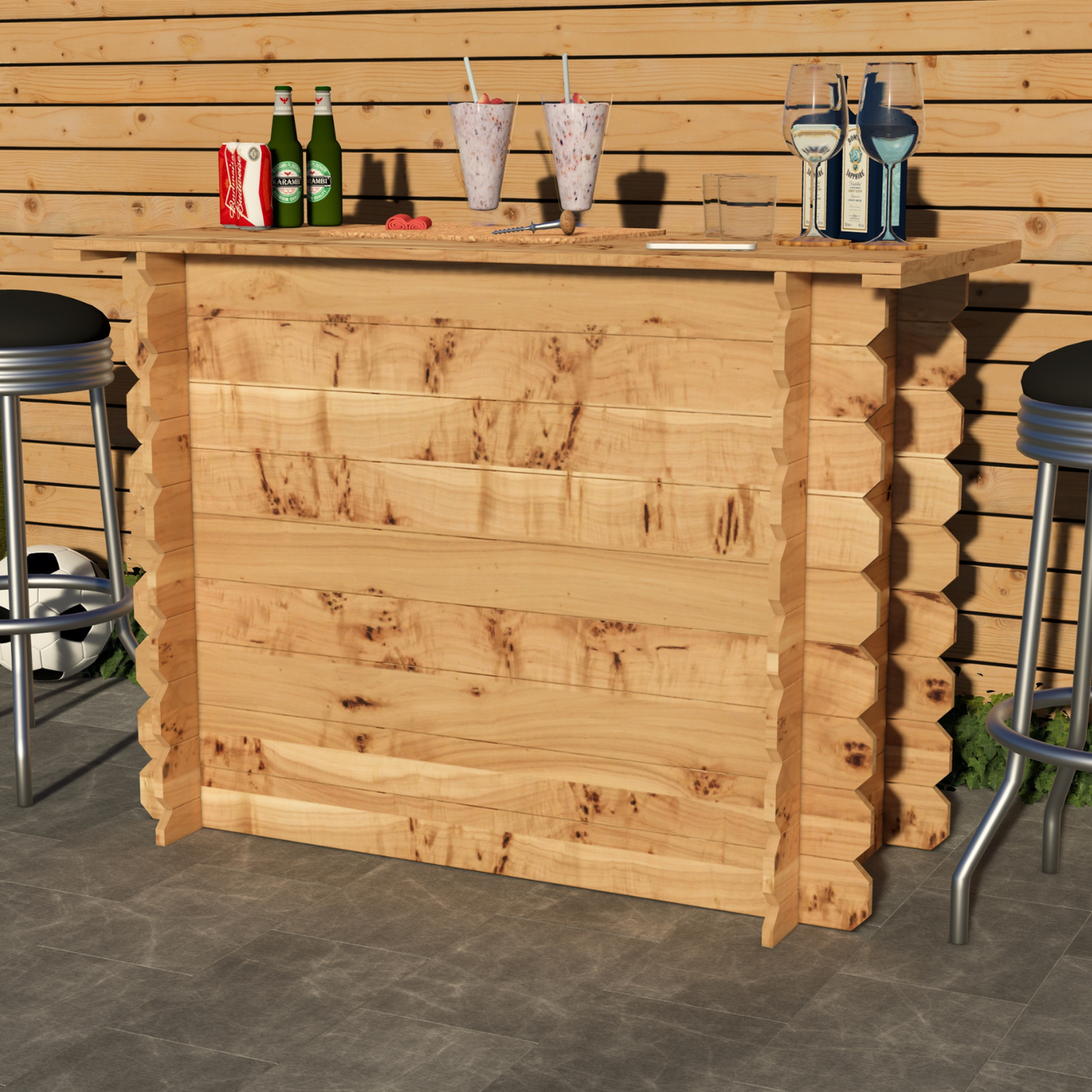 Corner Garden Bar Outdoor Wooden Interlock Drinks Bar Patio