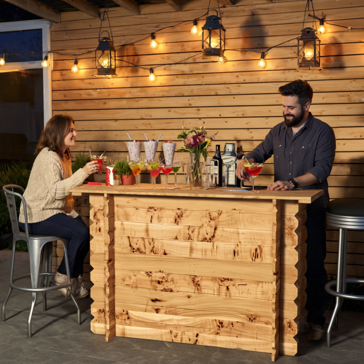 Corner Garden Bar Outdoor Wooden Interlock Drinks Bar Patio