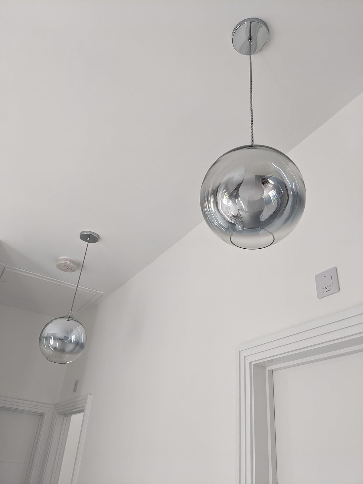 Pendant Light/Lamp 25cm Silver Glass, Spherical Gradient/Smoke Glass Globe Shade