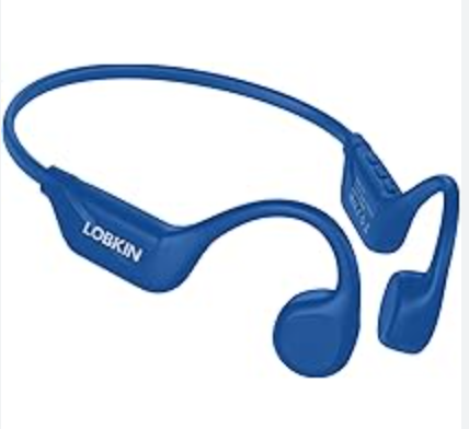 Blue wireless earbuds with 'LOBKIN' branding on a white background